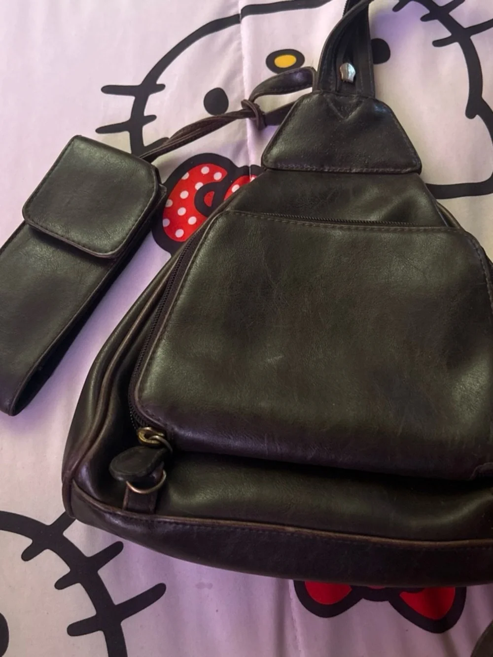 Liz Claiborne Dark Brown Leather Backpack with Brass Plate